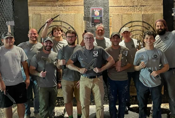 The StoneBridge Renovations team at axe throwing